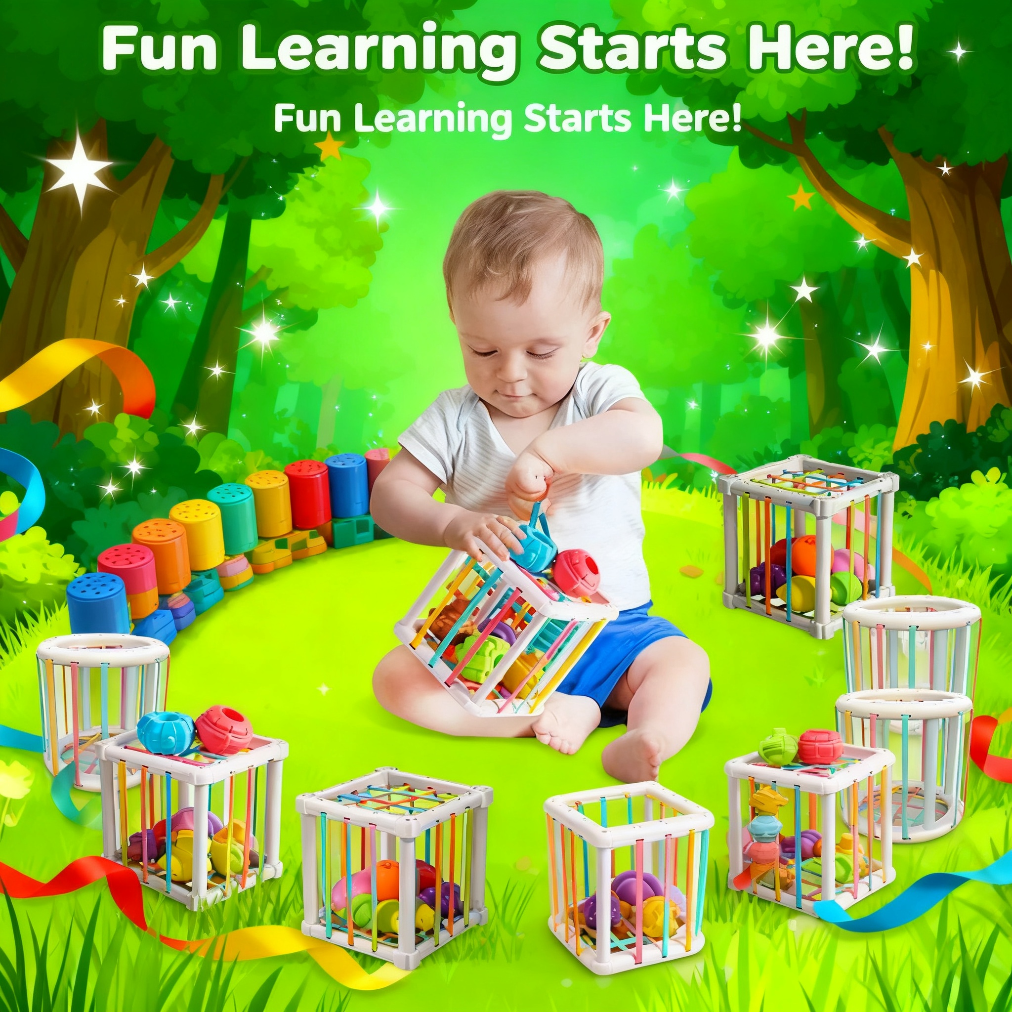 Kids Educational Resources - Rainbow Colorful Montessori Shape Sorter Cube