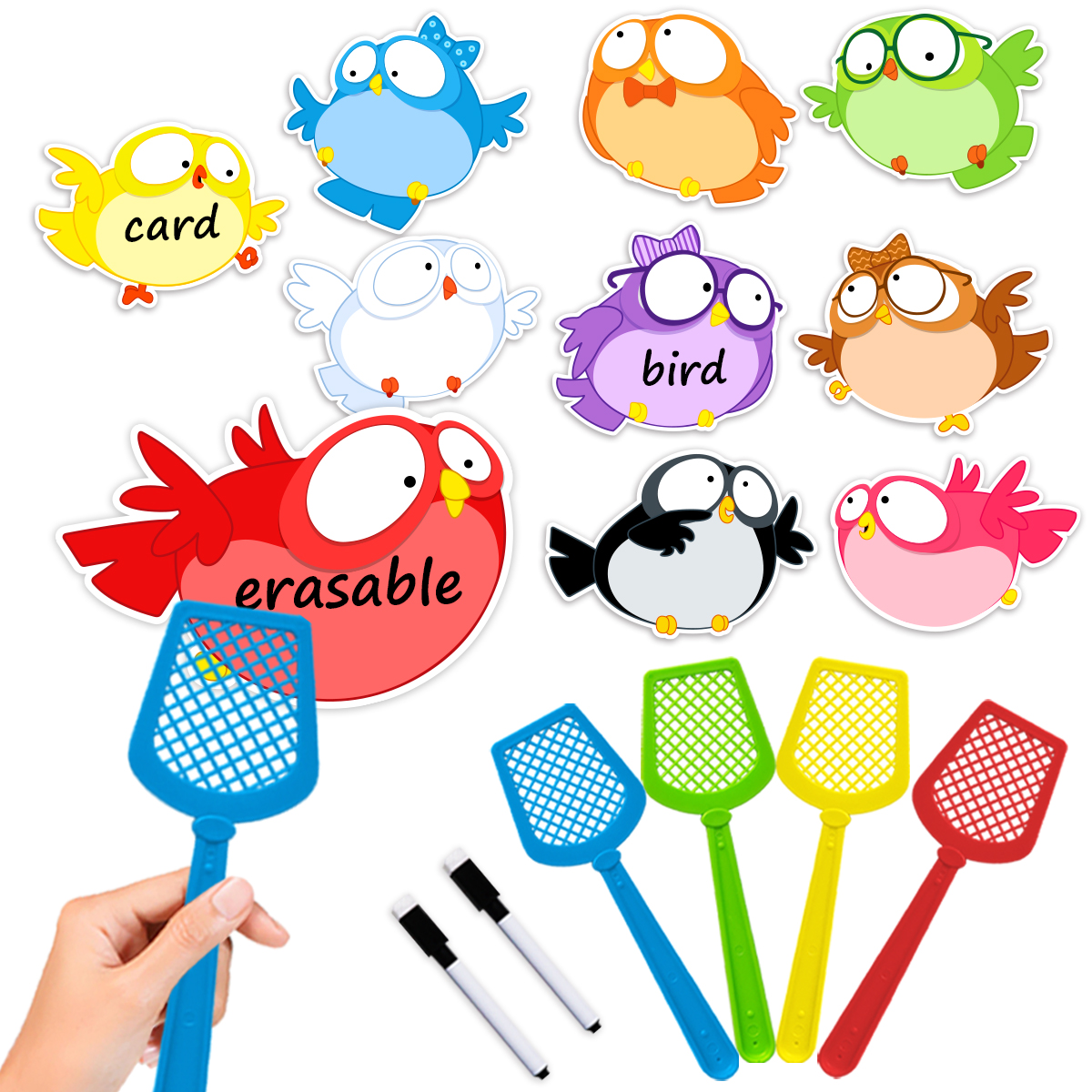 Sight Word Game - 24Pcs Swat-a-Bird Game,Erasable Double-Sided Sight Word