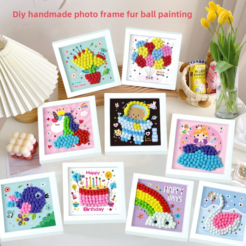 Kids Early Education Photos - DIY Kids Hairball Photo Frame Painting