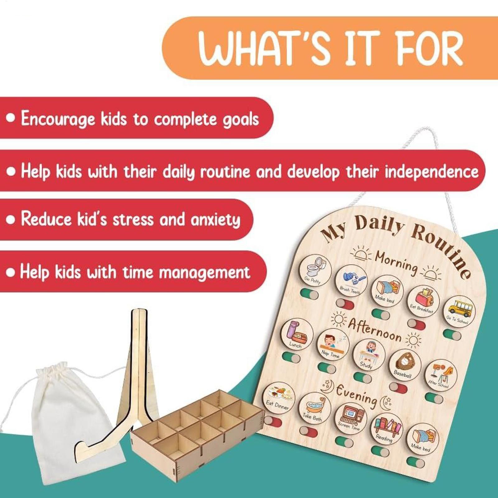 Kids Daily Routine Chart, Wood - Kids Education Planner reseña y precio